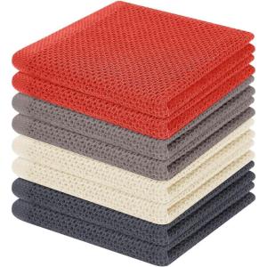 Homaxy 100% Cotton Waffle Weave Kitchen Dish Cloths, Ultra Soft Absorbent Quick Drying Dish Towels, 12 x 12 Inches, 6-Pack, Red(Multicolor)