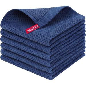 Homaxy 100% Cotton Waffle Weave Kitchen Dish Cloths, Ultra Soft Absorbent Quick Drying Dish Towels, 12 x 12 Inches, 6-Pack, Red(Navy Blue)