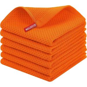Homaxy 100% Cotton Waffle Weave Kitchen Dish Cloths, Ultra Soft Absorbent Quick Drying Dish Towels, 12 x 12 Inches, 6-Pack, Red(Orange)