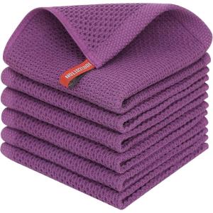 Homaxy 100% Cotton Waffle Weave Kitchen Dish Cloths, Ultra Soft Absorbent Quick Drying Dish Towels, 12 x 12 Inches, 6-Pack, Red(Purple)
