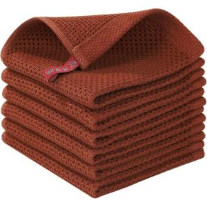 Homaxy 100% Cotton Waffle Weave Kitchen Dish Cloths, Ultra Soft Absorbent Quick Drying Dish Towels, 12 x 12 Inches, 6-Pack, Red(Rust)