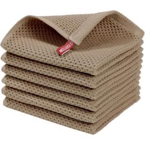 Homaxy 100% Cotton Waffle Weave Kitchen Dish Cloths, Ultra Soft Absorbent Quick Drying Dish Towels, 12 x 12 Inches, 6-Pack, Red(Tan)