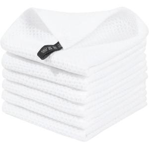 Homaxy 100% Cotton Waffle Weave Kitchen Dish Cloths, Ultra Soft Absorbent Quick Drying Dish Towels, 12 x 12 Inches, 6-Pack, Red(White)