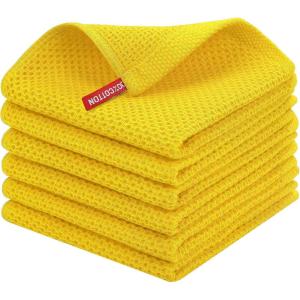 Homaxy 100% Cotton Waffle Weave Kitchen Dish Cloths, Ultra Soft Absorbent Quick Drying Dish Towels, 12 x 12 Inches, 6-Pack, Red(Yellow)