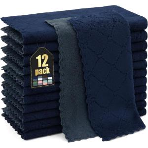 Homaxy 12 Pack Kitchen Dish Cloths (10 x 10 Inches, Navy Blue), Super Soft and Absorbent Coral Velvet Dish Towels, Nonstick Oil Fast Drying Microfiber Cleaning Cloth, No Lint Household Dishcloths(Dark Grey & Navy Blue)