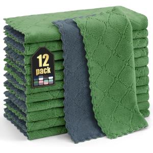 Homaxy 12 Pack Kitchen Dish Cloths (10 x 10 Inches, Navy Blue), Super Soft and Absorbent Coral Velvet Dish Towels, Nonstick Oil Fast Drying Microfiber Cleaning Cloth, No Lint Household Dishcloths(Dark Grey & Grass Green)