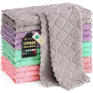 Homaxy 12 Pack Kitchen Dish Cloths (10 x 10 Inches, Navy Blue), Super Soft and Absorbent Coral Velvet Dish Towels, Nonstick Oil Fast Drying Microfiber Cleaning Cloth, No Lint Household Dishcloths(Multi Color)