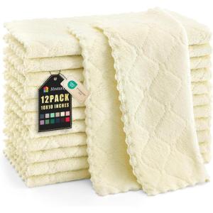 Homaxy 12 Pack Kitchen Dish Cloths (10 x 10 Inches, Navy Blue), Super Soft and Absorbent Coral Velvet Dish Towels, Nonstick Oil Fast Drying Microfiber Cleaning Cloth, No Lint Household Dishcloths(Cream Yellow)