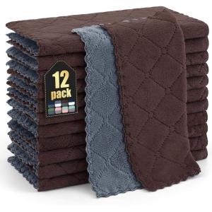 Homaxy 12 Pack Kitchen Dish Cloths (10 x 10 Inches, Navy Blue), Super Soft and Absorbent Coral Velvet Dish Towels, Nonstick Oil Fast Drying Microfiber Cleaning Cloth, No Lint Household Dishcloths(Dark Grey & Brown)