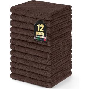Homaxy 12 Pack Kitchen Dish Cloths (10 x 10 Inches, Navy Blue), Super Soft and Absorbent Coral Velvet Dish Towels, Nonstick Oil Fast Drying Microfiber Cleaning Cloth, No Lint Household Dishcloths(Brown)