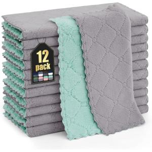 Homaxy 12 Pack Kitchen Dish Cloths (10 x 10 Inches, Navy Blue), Super Soft and Absorbent Coral Velvet Dish Towels, Nonstick Oil Fast Drying Microfiber Cleaning Cloth, No Lint Household Dishcloths(Grey & Green)
