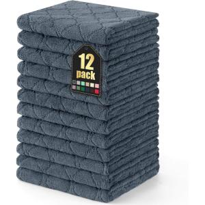 Homaxy 12 Pack Kitchen Dish Cloths (10 x 10 Inches, Navy Blue), Super Soft and Absorbent Coral Velvet Dish Towels, Nonstick Oil Fast Drying Microfiber Cleaning Cloth, No Lint Household Dishcloths(Dark Grey)