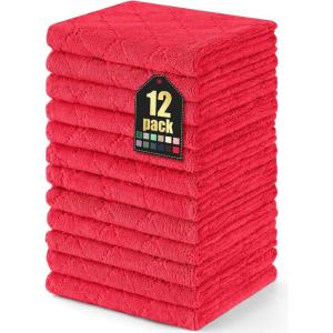 Homaxy 12 Pack Kitchen Dish Cloths (10 x 10 Inches, Navy Blue), Super Soft and Absorbent Coral Velvet Dish Towels, Nonstick Oil Fast Drying Microfiber Cleaning Cloth, No Lint Household Dishcloths(Red)