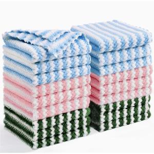 Homaxy 12 Pack Kitchen Dish Cloths, Ultra Soft and Absorbent Dish Towels, Reusable Fast Drying Microfiber Cleaning Cloth, Coral Velvet Wave Design No-lint, 10 x 10 inches, Grass Green(Blue/Pink/Grass Green)