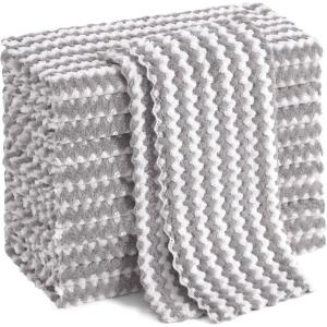 Homaxy 12 Pack Kitchen Dish Cloths, Ultra Soft and Absorbent Dish Towels, Reusable Fast Drying Microfiber Cleaning Cloth, Coral Velvet Wave Design No-lint, 10 x 10 inches, Grass Green(Grey)
