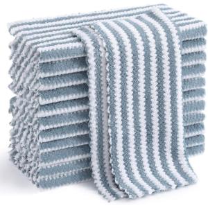 Homaxy 12 Pack Kitchen Dish Cloths, Ultra Soft and Absorbent Dish Towels, Reusable Fast Drying Microfiber Cleaning Cloth, Coral Velvet Wave Design No-lint, 10 x 10 inches, Grass Green(Dusty Blue)
