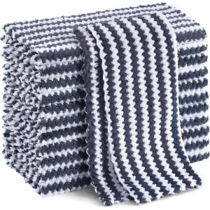 Homaxy 12 Pack Kitchen Dish Cloths, Ultra Soft and Absorbent Dish Towels, Reusable Fast Drying Microfiber Cleaning Cloth, Coral Velvet Wave Design No-lint, 10 x 10 inches, Grass Green(Dark Grey)
