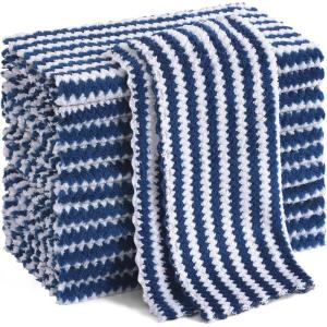 Homaxy 12 Pack Kitchen Dish Cloths, Ultra Soft and Absorbent Dish Towels, Reusable Fast Drying Microfiber Cleaning Cloth, Coral Velvet Wave Design No-lint, 10 x 10 inches, Grass Green(Navy Blue)