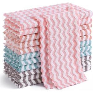 Homaxy 12 Pack Kitchen Dish Cloths, Ultra Soft and Absorbent Dish Towels, Reusable Fast Drying Microfiber Cleaning Cloth, Coral Velvet Wave Design No-lint, 10 x 10 inches, Grass Green(Multicolor)