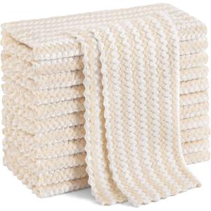 Homaxy 12 Pack Kitchen Dish Cloths, Ultra Soft and Absorbent Dish Towels, Reusable Fast Drying Microfiber Cleaning Cloth, Coral Velvet Wave Design No-lint, 10 x 10 inches, Grass Green(Beige)