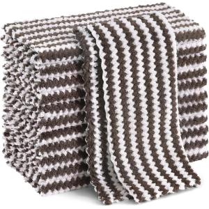 Homaxy 12 Pack Kitchen Dish Cloths, Ultra Soft and Absorbent Dish Towels, Reusable Fast Drying Microfiber Cleaning Cloth, Coral Velvet Wave Design No-lint, 10 x 10 inches, Grass Green(Brown)