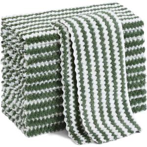 Homaxy 12 Pack Kitchen Dish Cloths, Ultra Soft and Absorbent Dish Towels, Reusable Fast Drying Microfiber Cleaning Cloth, Coral Velvet Wave Design No-lint, 10 x 10 inches, Grass Green(Grass Green)
