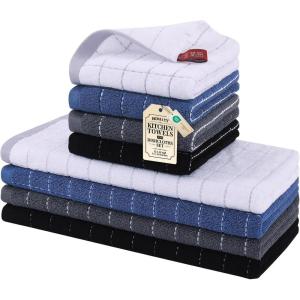 Homaxy Kitchen Towels and Dishcloths Set, 12 x 12 and 13 x 28 Inches, Set of 8 Bulk Cotton Terry Kitchen Towels Set, Checkered Designed, Soft and Super Absorbent Dish Towels, Grass Green(Mixed Color)
