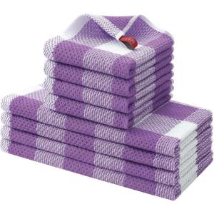 Homaxy Kitchen Towels and Dishcloths Set, 12 x 12 and 13 x 28 Inches, Set of 8 Bulk Cotton Waffle Weave Check Plaid Kitchen Towels, Super Soft and Absorbent Dish Towel, White & Red(White & Purple)