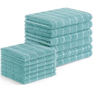 Homaxy Microfiber Kitchen Towels and Dishcloths Set, 16 Pack Soft and Absorbent Dish Hand Towels Bulk, 28 x 16 Inch & 12 x 12 Inch Quick Drying Rags for Washing Dishes, Grey(Lake Blue)