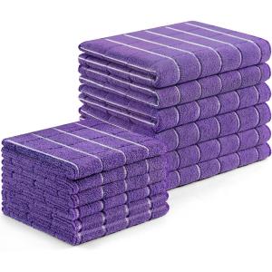 Homaxy Microfiber Kitchen Towels and Dishcloths Set, 16 Pack Soft and Absorbent Dish Hand Towels Bulk, 28 x 16 Inch & 12 x 12 Inch Quick Drying Rags for Washing Dishes, Grey(Purple)