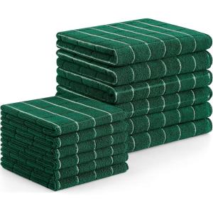 Homaxy Microfiber Kitchen Towels and Dishcloths Set, 16 Pack Soft and Absorbent Dish Hand Towels Bulk, 28 x 16 Inch & 12 x 12 Inch Quick Drying Rags for Washing Dishes, Grey(Dark Green)
