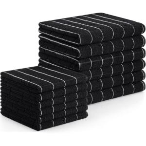 Homaxy Microfiber Kitchen Towels and Dishcloths Set, 16 Pack Soft and Absorbent Dish Hand Towels Bulk, 28 x 16 Inch & 12 x 12 Inch Quick Drying Rags for Washing Dishes, Grey(Black)