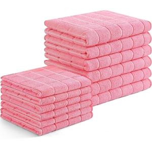 Homaxy Microfiber Kitchen Towels and Dishcloths Set, 16 Pack Soft and Absorbent Dish Hand Towels Bulk, 28 x 16 Inch & 12 x 12 Inch Quick Drying Rags for Washing Dishes, Grey(Pink)