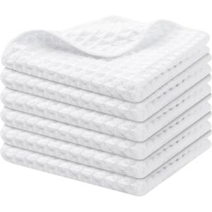 Homaxy Microfiber Waffle Weave Kitchen Dish Cloths, 12 x 12 Inch Ultra Absorbent and Solid Color Dish Towels for Kitchen Fast Drying Dishcloth for Washing Dishes, 6 Pack, Red(White)