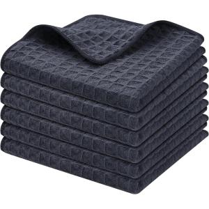 Homaxy Microfiber Waffle Weave Kitchen Dish Cloths, 12 x 12 Inch Ultra Absorbent and Solid Color Dish Towels for Kitchen Fast Drying Dishcloth for Washing Dishes, 6 Pack, Red(Dark Grey)