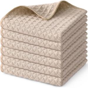 Homaxy Microfiber Waffle Weave Kitchen Dish Cloths, 12 x 12 Inch Ultra Absorbent and Solid Color Dish Towels for Kitchen Fast Drying Dishcloth for Washing Dishes, 6 Pack, Red(Beige)