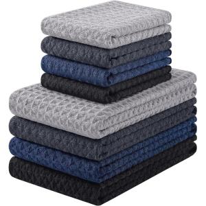 Homaxy Microfiber Waffle Weave Kitchen Dish Cloths, 12 x 12 Inch Ultra Absorbent and Solid Color Dish Towels for Kitchen Fast Drying Dishcloth for Washing Dishes, 6 Pack, Red(Navy Blue/Grey/Black/Dark Grey)