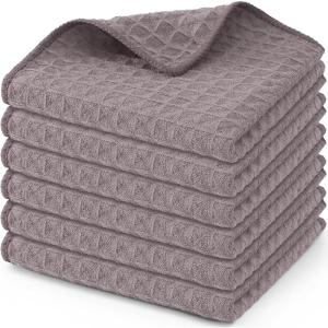 Homaxy Microfiber Waffle Weave Kitchen Dish Cloths, 12 x 12 Inch Ultra Absorbent and Solid Color Dish Towels for Kitchen Fast Drying Dishcloth for Washing Dishes, 6 Pack, Red(Coffee)