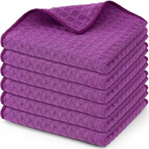 Homaxy Microfiber Waffle Weave Kitchen Dish Cloths, 12 x 12 Inch Ultra Absorbent and Solid Color Dish Towels for Kitchen Fast Drying Dishcloth for Washing Dishes, 6 Pack, Red(Purple)