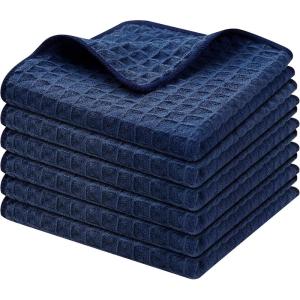 Homaxy Microfiber Waffle Weave Kitchen Dish Cloths, 12 x 12 Inch Ultra Absorbent and Solid Color Dish Towels for Kitchen Fast Drying Dishcloth for Washing Dishes, 6 Pack, Red(Navy Blue)