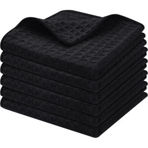 Homaxy Microfiber Waffle Weave Kitchen Dish Cloths, 12 x 12 Inch Ultra Absorbent and Solid Color Dish Towels for Kitchen Fast Drying Dishcloth for Washing Dishes, 6 Pack, Red(Black)