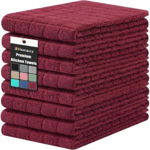 Homaxy Premium Cotton Kitchen Towels 16″x 28″, Large Natural Ring Spun 390 GSM Dish Towels, Super Absorbent Terry Kitchen Hand Towels, Soft Tea Towels with Hanging Loop, Navy Blue Check Design, 6 Pack(Pure Red)