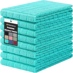 Homaxy Premium Cotton Kitchen Towels 16″x 28″, Large Natural Ring Spun 390 GSM Dish Towels, Super Absorbent Terry Kitchen Hand Towels, Soft Tea Towels with Hanging Loop, Navy Blue Check Design, 6 Pack(Pure Aqua)