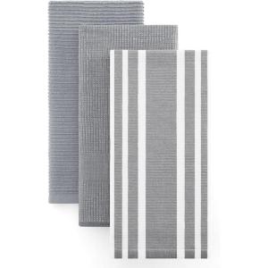 Homaxy Premium Kitchen Towels(18”x 28”, 6 Pack), Large Cotton 380 GSM Kitchen Hand Towels, Soft and Absorbent Terry Dish Towels, Multipurpose Tea Towel Set with Hanging Loop, Khaki(Grey)
