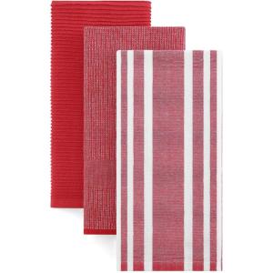 Homaxy Premium Kitchen Towels(18”x 28”, 6 Pack), Large Cotton 380 GSM Kitchen Hand Towels, Soft and Absorbent Terry Dish Towels, Multipurpose Tea Towel Set with Hanging Loop, Khaki(Red)