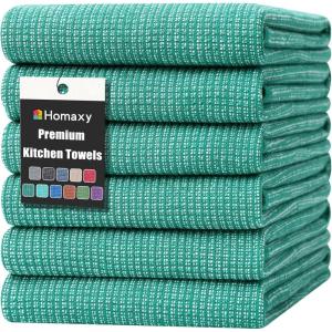 Homaxy Premium Kitchen Towels(18”x 28”, 6 Pack), Large Cotton Kitchen Hand Towels, Flat and Terry Dish Towels, 380 GSM Highly Absorbent Tea Towel Set with Hanging Loop, Red(Green)
