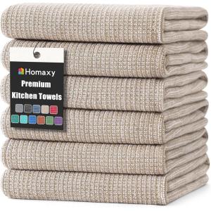 Homaxy Premium Kitchen Towels(18”x 28”, 6 Pack), Large Cotton Kitchen Hand Towels, Flat and Terry Dish Towels, 380 GSM Highly Absorbent Tea Towel Set with Hanging Loop, Red(Khaki)