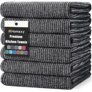 Homaxy Premium Kitchen Towels(18”x 28”, 6 Pack), Large Cotton Kitchen Hand Towels, Flat and Terry Dish Towels, 380 GSM Highly Absorbent Tea Towel Set with Hanging Loop, Red(Black)