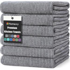 Homaxy Premium Kitchen Towels(18”x 28”, 6 Pack), Large Cotton Kitchen Hand Towels, Flat and Terry Dish Towels, 380 GSM Highly Absorbent Tea Towel Set with Hanging Loop, Red(Grey)