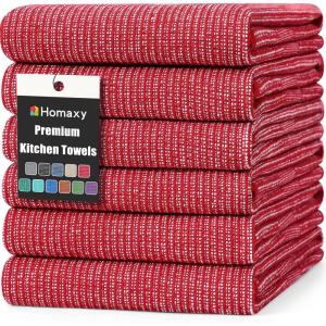 Homaxy Premium Kitchen Towels(18”x 28”, 6 Pack), Large Cotton Kitchen Hand Towels, Flat and Terry Dish Towels, 380 GSM Highly Absorbent Tea Towel Set with Hanging Loop, Red(Red)
